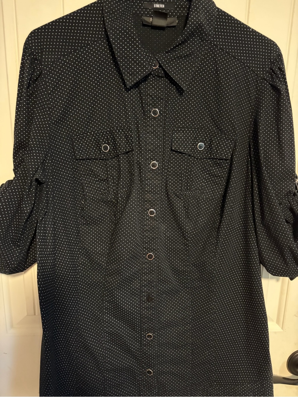 Style & Co. Black Button-Front Microdot Blouse
